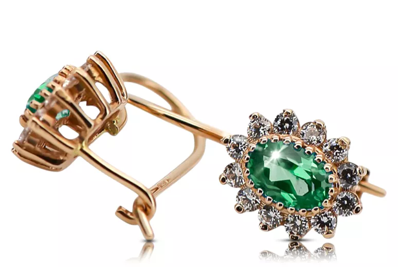 Earrings Vintage craft Emerald 14K Rose gold cec026r